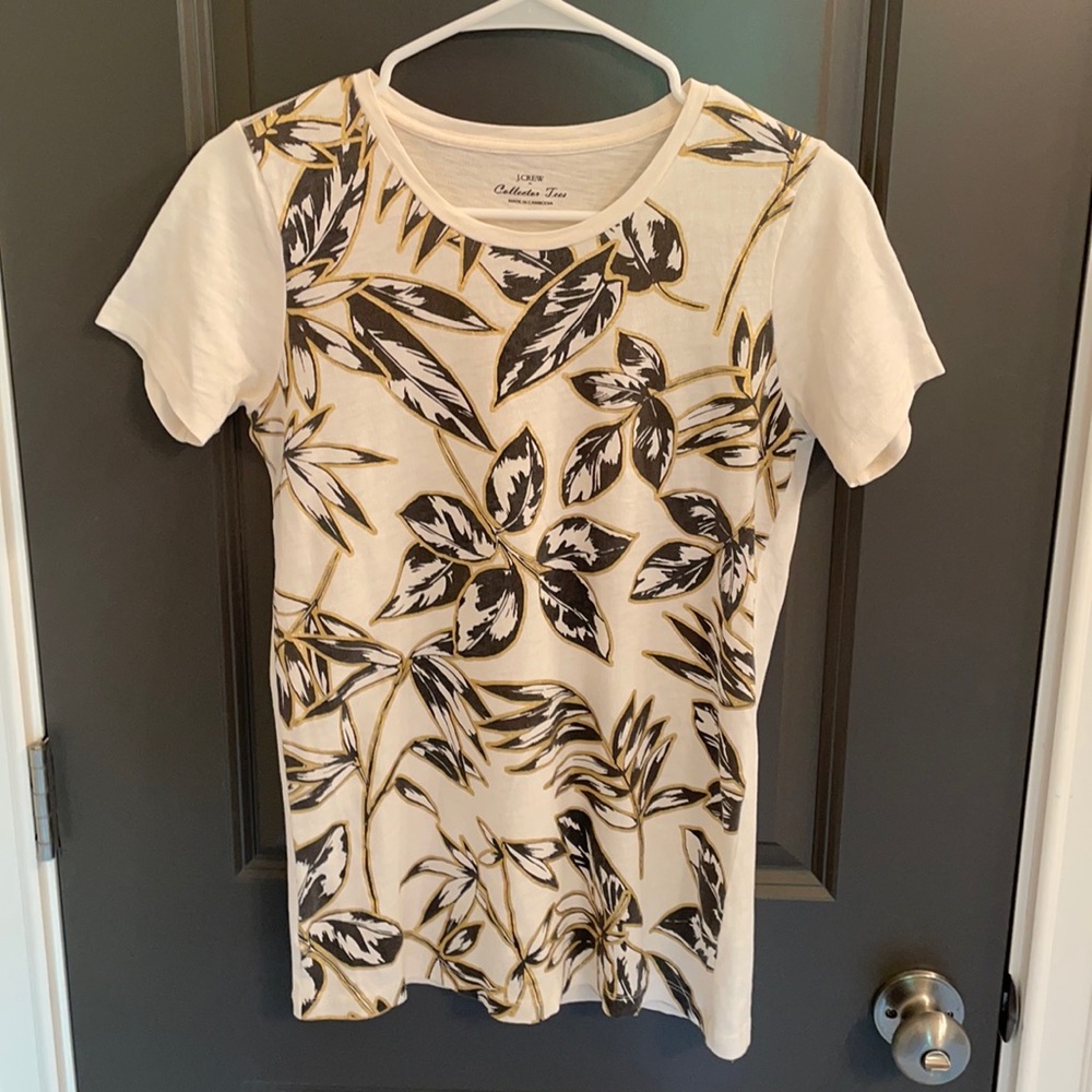 J. Crew Collector Tees Metallic Gold Leaf Print